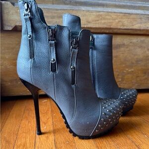 Studded Gray High Heel Ankle Boots
